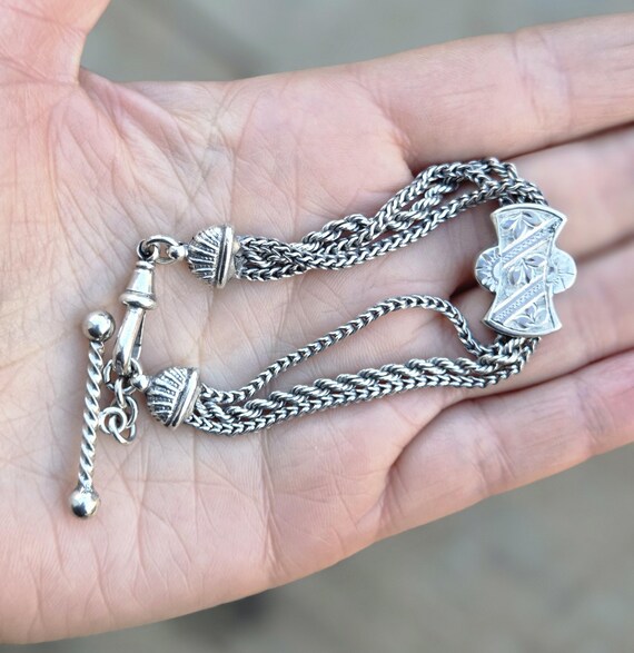 Antique Solid Silver Albertina Fancy Link Chain B… - image 6