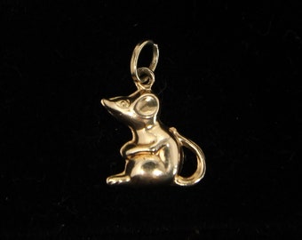 Vintage 1990s Solid 9ct 9k Gold Puffy Mouse Pendant Charm for Necklace Chain Bracelet Earring