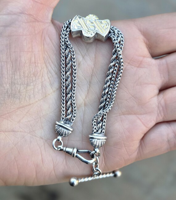 Antique Solid Silver Albertina Fancy Link Chain B… - image 5