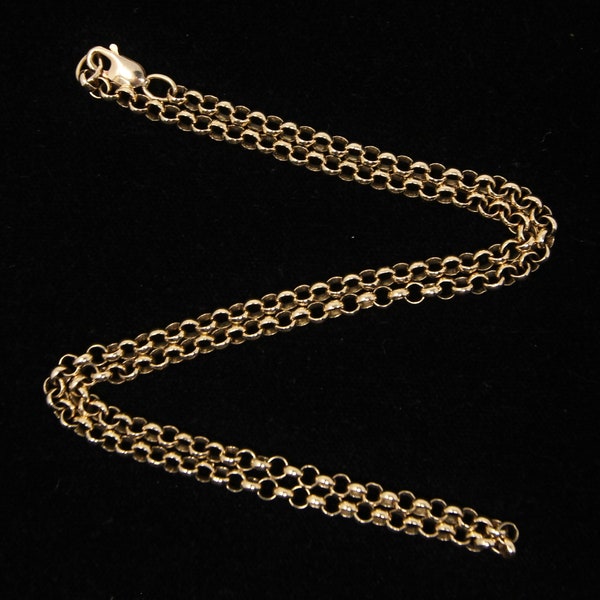 Collana a catena Belcher Rolo in oro massiccio da 9 ct con marchio di garanzia inglese vintage del 1985, 18,5'', 10 g