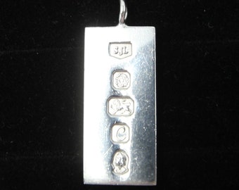Vintage 1977 Sheffield Hallmarked Solid Sterling Silver Ingot Bar Pendant Dog Tag for Necklace Chain 10