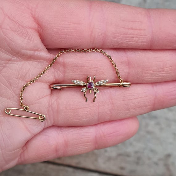 Antique Victorian Solid 15ct 15k Gold Ruby Seed P… - image 2