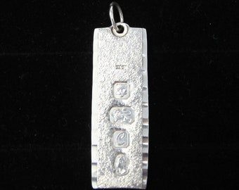 Vintage 1977 London Hallmarked Solid Sterling Silver Ingot Bar Pendant Dog Tag for Necklace Chain 6