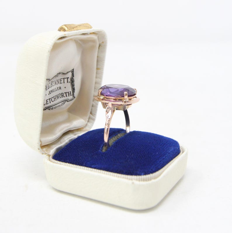 Vintage Egyptian Hallmarked Solid 14ct 14k Rose Gold Amethyst Solitaire