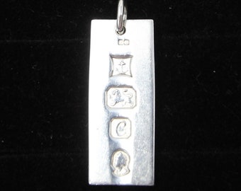 Vintage 1977 Birmingham Hallmarked Solid Sterling Silver Ingot Bar Pendant Dog Tag for Necklace Chain 1