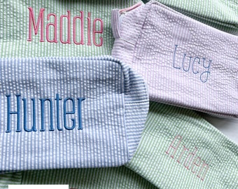 Monogrammed Seersucker Toiletry Bag: Personalized Cosmetic Travel Bag