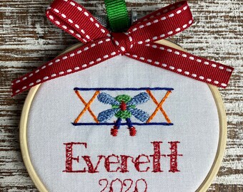 Personalized Christmas Ornament- Embroidery Hoop - Airplane