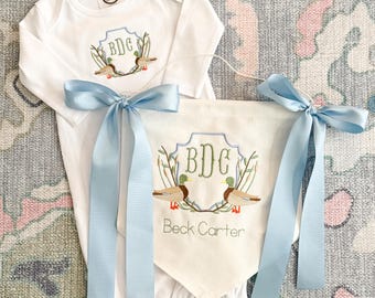 Personalized Duck Baby Gown & Banner: 100% Cotton Newborn Outfit