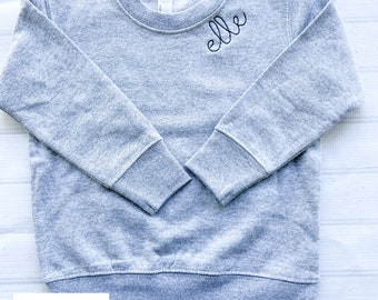 Toddler Neckline Sweatshirt, Crewneck Shirt, Youth Embroidered Collar Sweatshirt, Monogrammed Collar