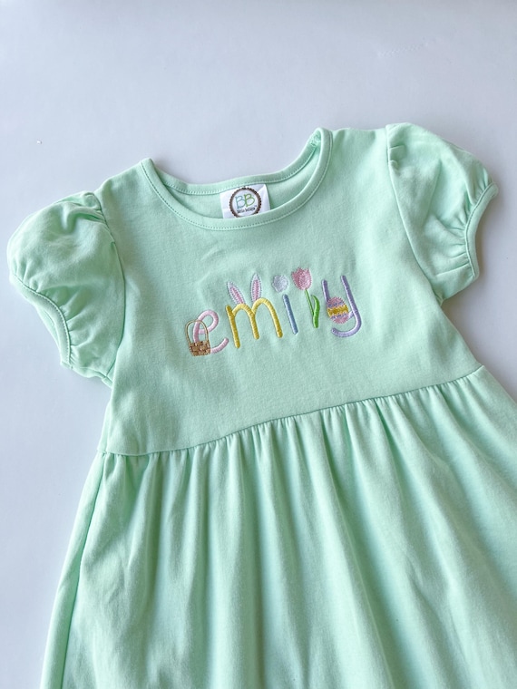 green emerald velvet dress Classic Easter Smocked Bunnies Yoke Toddler Dress main image 0
