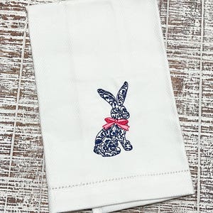 Easter Rabbit Tea Towel, Chinoiserie Rabbit Hand Towel, Bunny Personalized Towel
