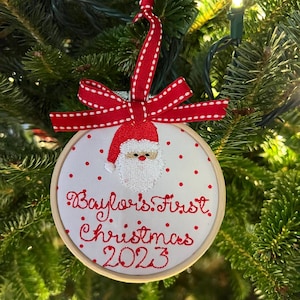 Embroidered Christmas Ornament, Baby’s First Christmas, Santa Ornament, Personalized Ornament