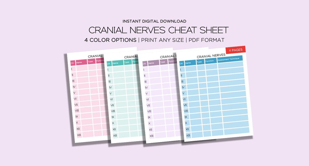 Cranial Nerves Cheat Sheet / Study Guide | Nursing School Instant ...