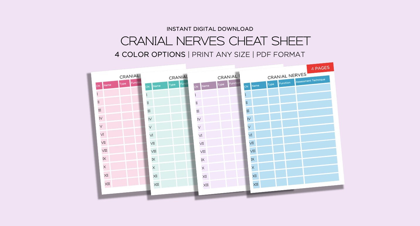 Cranial Nerves Cheat Sheet / Study Guide | Nursing School Instant ...