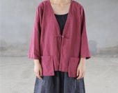 Linen Kimono Jacket Washed Linen Clothing Linen Cotton Cardigan Short Linen Top Loose Fit Jacket Linen Duster Kimono jacket with Pockets