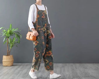 womens floral denim overalls
