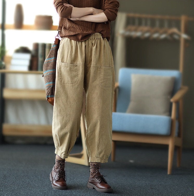Women Retro Corduroy Pants Loose Pants Handmade Unique | Etsy