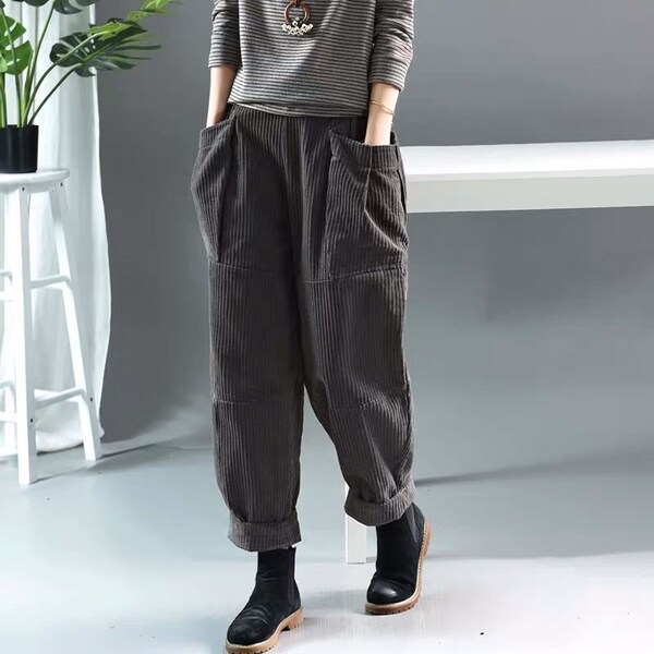 Corduroy Trousers Corduroy Pants Autumn Overalls Large Size Pants Tapered Pants Winter Pants Corduroy High Waist Pants Winter Clothing