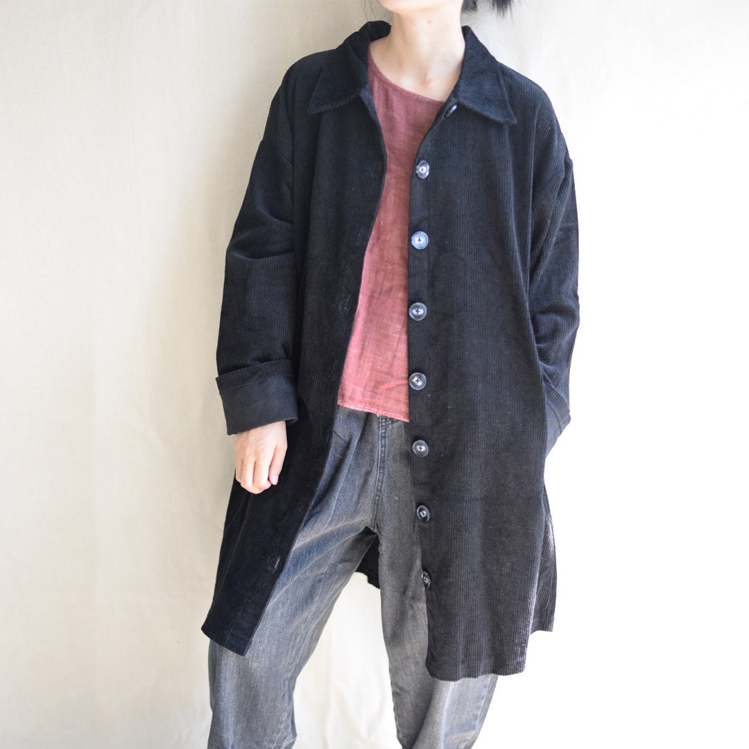 Vintage Women Corduroy Trench Coat Oversized Mid Length