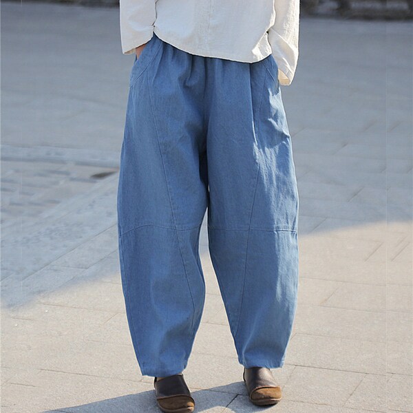 Women Baggy Pants Harem Trousers Elastic Waist Pants Tapered Jeans Oversized Denim Pants Plus Size Gift For Mother