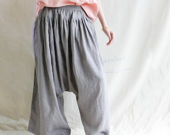 Vintage Boho Linen Harem Pants for Women Plus Size Baggy Pants Loose Hippie Drop Crotch Trousers Comfy Wide Leg Trousers Made To Measure