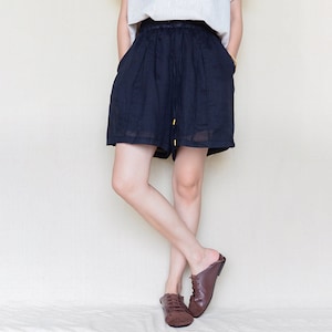 Black Linen Shorts Pants, Womens Casual Shorts, Lightweight Linen Shorts With Pockets, Double Layer Natural Linen Shorts, Personalized Gifts
