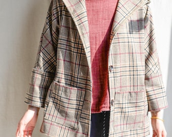 Vintage Handmade Wool Plaid Swing Coat: Fit & Flare
