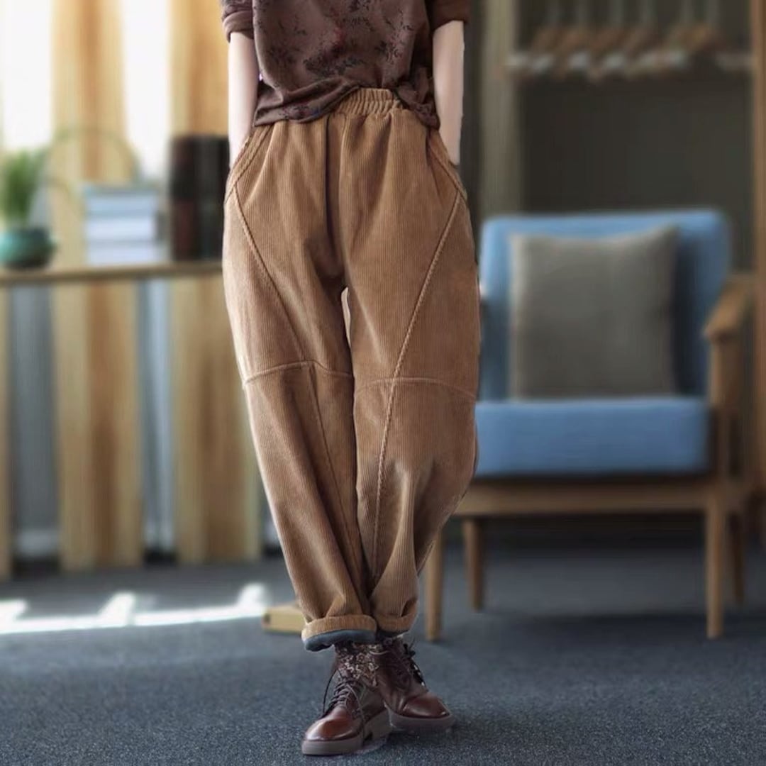 Retro Thicken Corduroy Pants Winter Slcks Wide Leg Pants Loose Pants ...