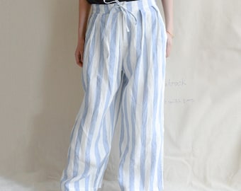 Striped Linen Trousers: Handmade Loose Fit Pants, Made To Measure