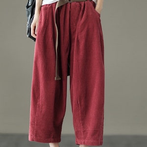 Custom Women Corduroy Pants Loose Fitting Trousers Pleated Corduroy ...