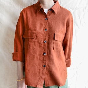 Women 100% Linen Tops Comfy Blouse, Long Sleeves Breathable Blouse Tops, Oversized Organic Linen Tops-Made To Measure