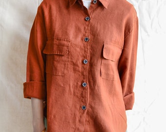 Oversized Linen Blouse: Long Sleeve Comfy Top, Made to Measure