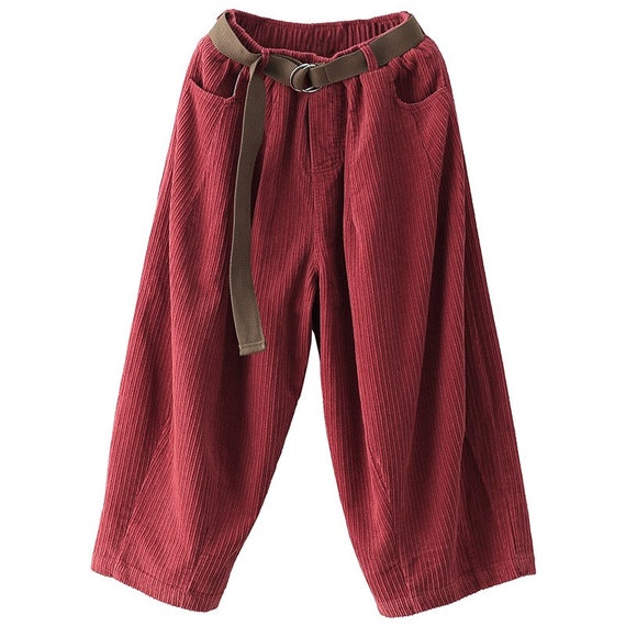 Custom Women Corduroy Pants Loose Fitting Trousers Pleated