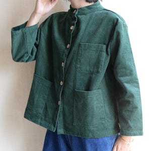 Women Corduroy Coat Jacket Green Big Pocket Jackets Streetwear Coat Wood Button Trench Coat Casual Jacket Handmade Cotton Coat Gifts For Her image 7