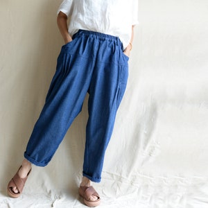 Vintage Denim Pants Women, Blue Baggy Jeans, Loose Fitting Jeans, Oversized Baggy Denim Pants, Elastic Waist Wide Leg Pants, Made To Measure