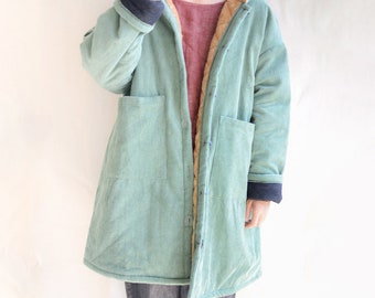 Handmade Corduroy Hooded Coat For Winter: Vintage 90s Style