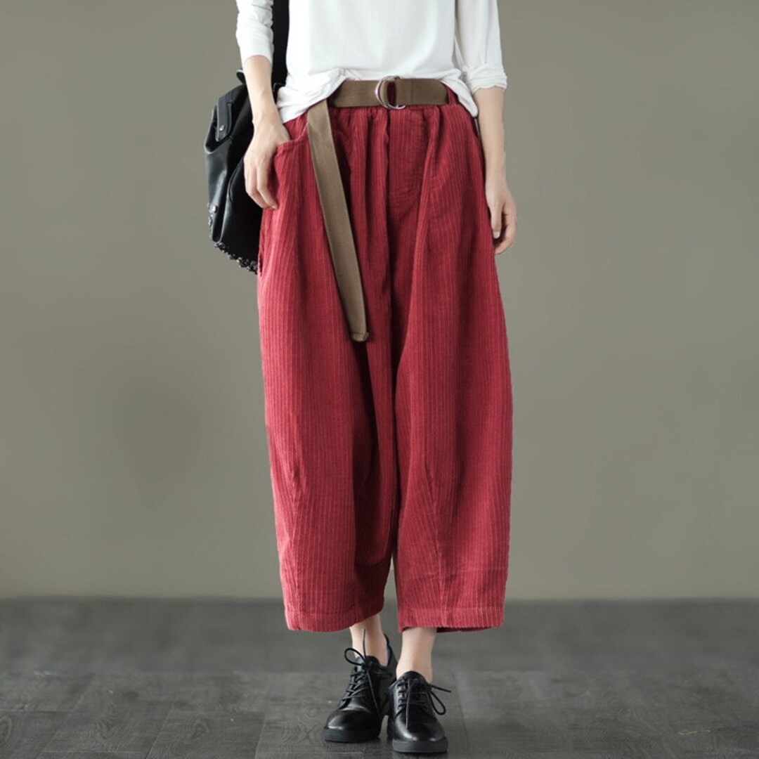 Custom Women Corduroy Pants Loose Fitting Trousers Pleated Corduroy ...