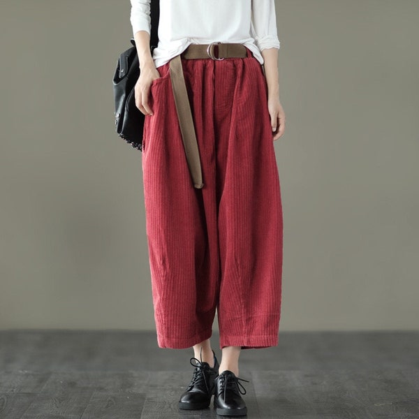 Custom Women Corduroy Pants Loose Fitting Trousers Pleated Corduroy Pants Wide Leg Oversized Trousers Warm Corduroy Pants Gift For Her