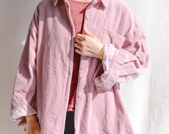 Pink Corduroy Shirt: Vintage Style Cotton Blouse, Made To Measure
