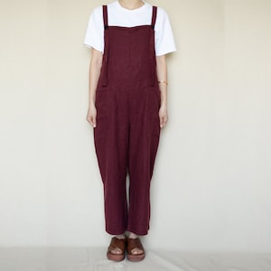 Custom Casual Jumpsuits Loose Linen Jumpsuit With Pockets Burgundy Romper Handmade Pants Loose Linen Overalls Pants Linen Harem Pants Gift