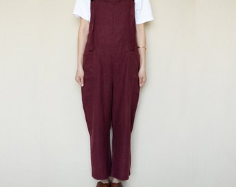 Handmade Linen Overalls Jumpsuit: Casual Romper with Pockets