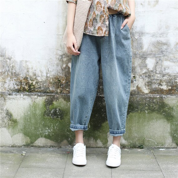 blue baggy trousers