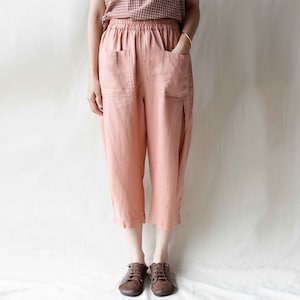 100% Linen Cropped Pants Wide Leg Pants Yoga Pants Harem Pants Tapered Pants Elastic Waist Pants Washed Baggy Harem Pants Gift For Her