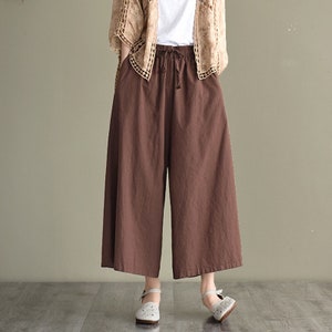 Women Loose Linen Pants, Elastic Waist Linen Pants, Wide Leg Pants with Pockets, Elastic Waist Pants Cotton Pants, Oversized Linen Pants,