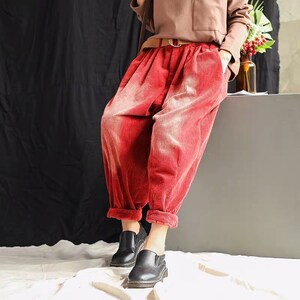 Women Corduroy Loose Trousers Vintage Pleated Corduroy Pants Wide Leg ...