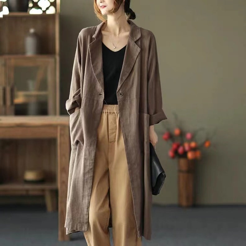 Manteau 100 % lin Bordeaux Long lin Duster Cardigan en lin lavé Kimono en lin Veste manches longues Top en lin doux lavé Manteau oversize Coffee