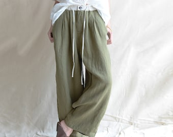 Vintage 100% Linen Oversized Pants: Women's Casual Trousers