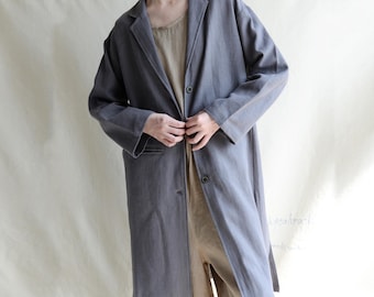 Dark Gray Linen Duster Jacket: Relaxed Fit Oversized Cardigan