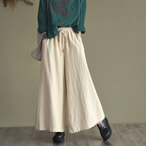 Pantalon en linge femme, pantalon large en linge de jambe, pantalon en linge à fond Bell, pantalon taille élastique, pantalon en linge souple, pantalon surdimensionné, cadeau pour elle