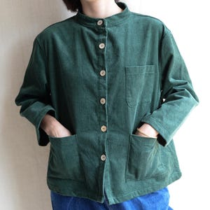 Women Corduroy Coat Jacket Green Big Pocket Jackets Streetwear Coat Wood Button Trench Coat Casual Jacket Handmade Cotton Coat Gifts For Her image 4